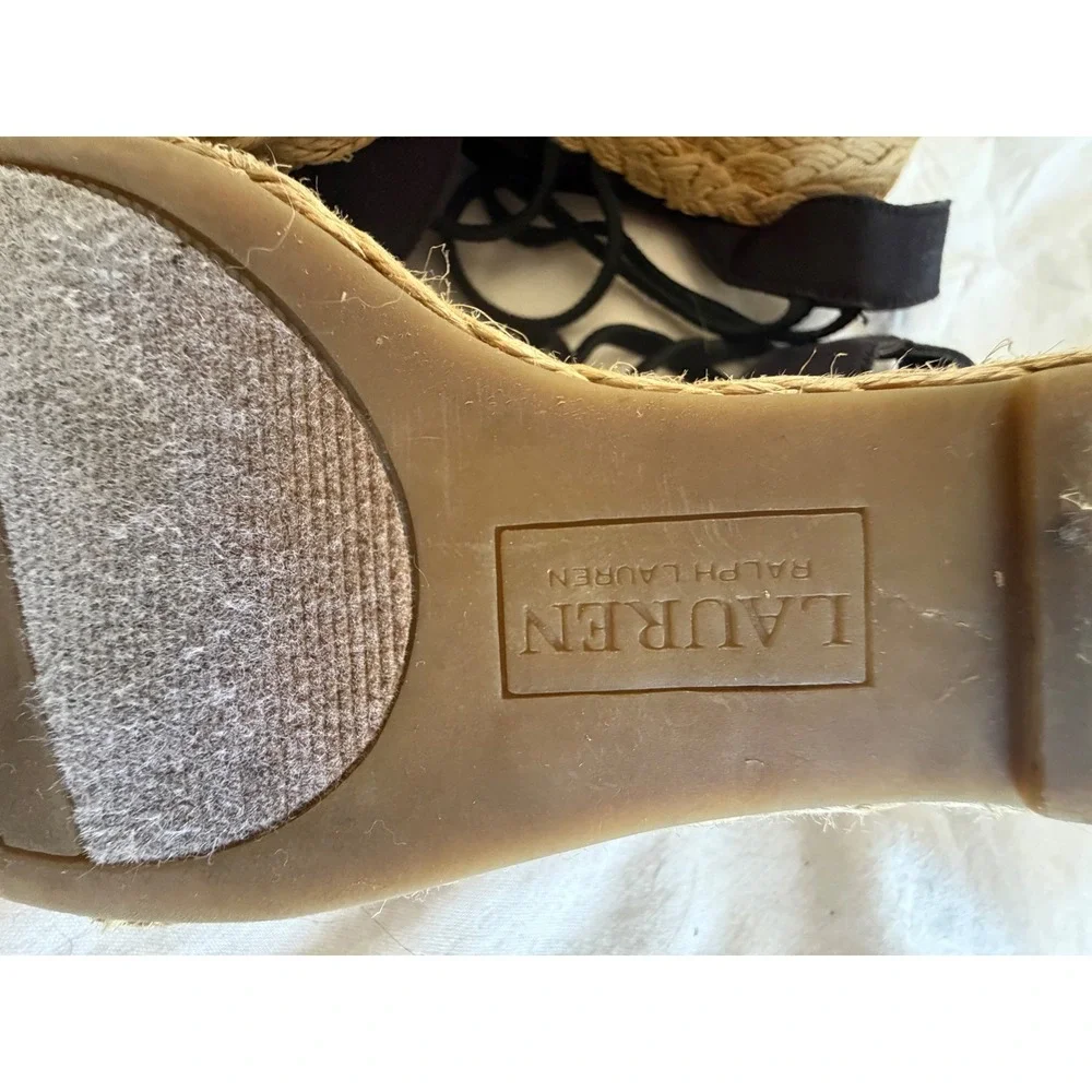 Lauren‎ Ralph Lauren caralee Black Canvas Espadrille Wedge Sandals Womens 6B